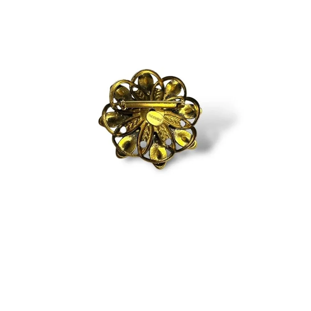 Freirich Gold Tone Flower Starburst Modernist Vintage Brooch